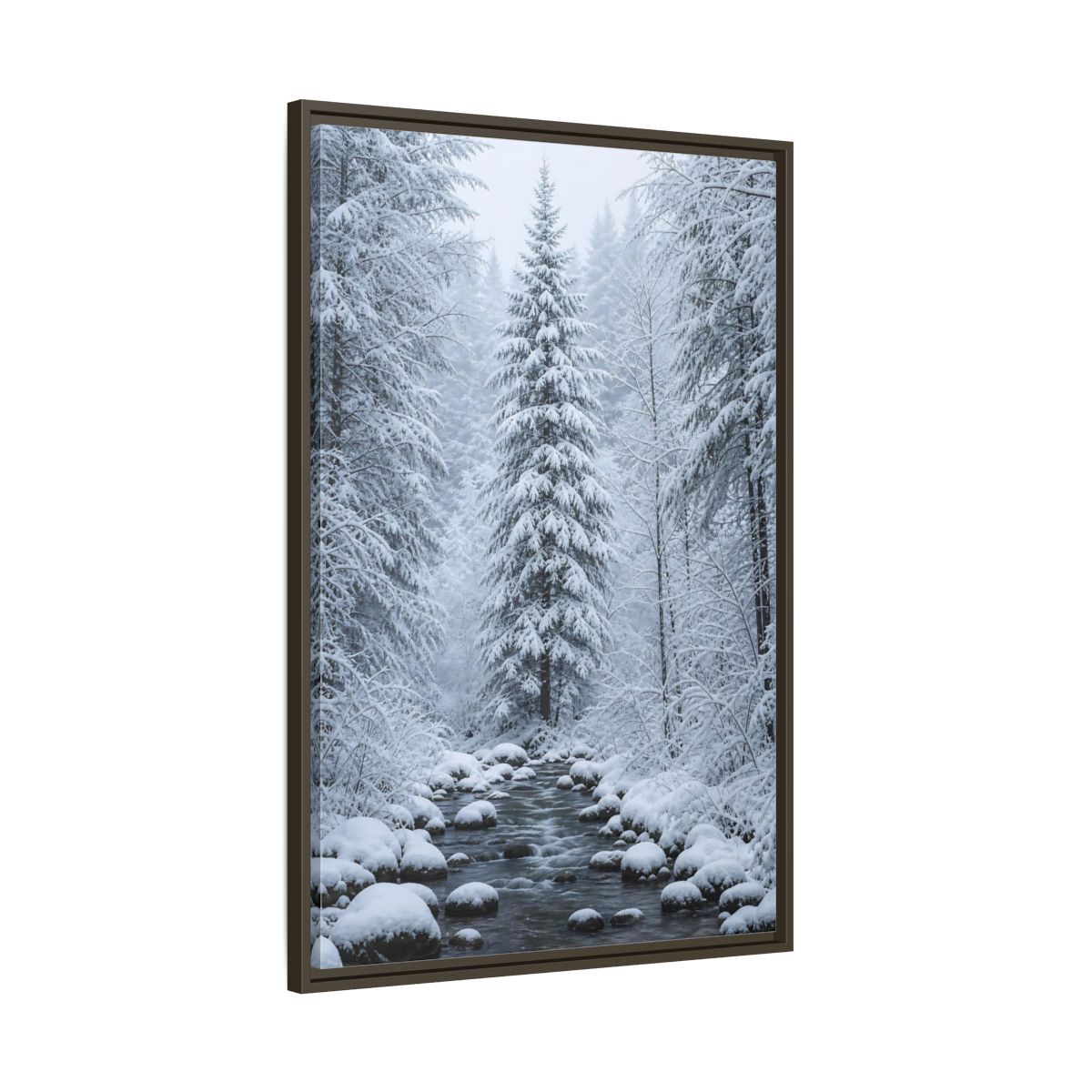 Main Mockup. Nature Winter Forest Snowy Forest Scene shown as stretched canvas wall art