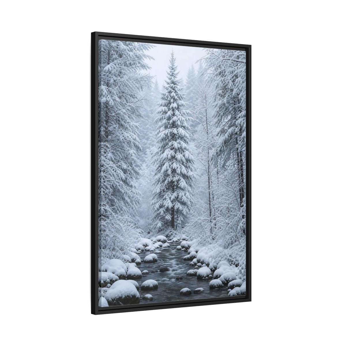 Side Mockup 13. Nature Winter Forest Snowy Forest Scene shown as stretched canvas wall art
