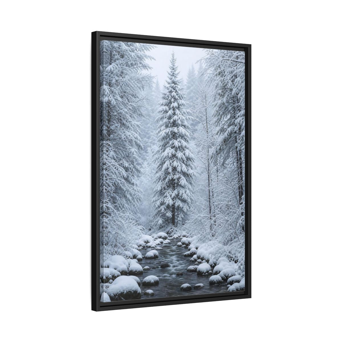 Side Mockup 14. Nature Winter Forest Snowy Forest Scene shown as stretched canvas wall art