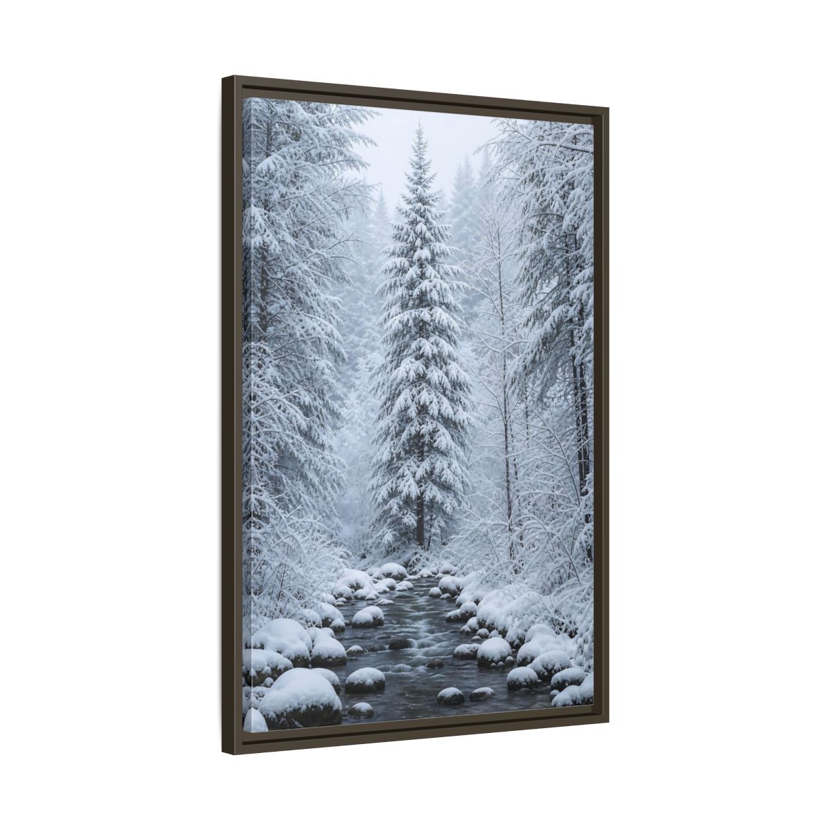 Side Mockup 11. Nature Winter Forest Snowy Forest Scene shown as stretched canvas wall art