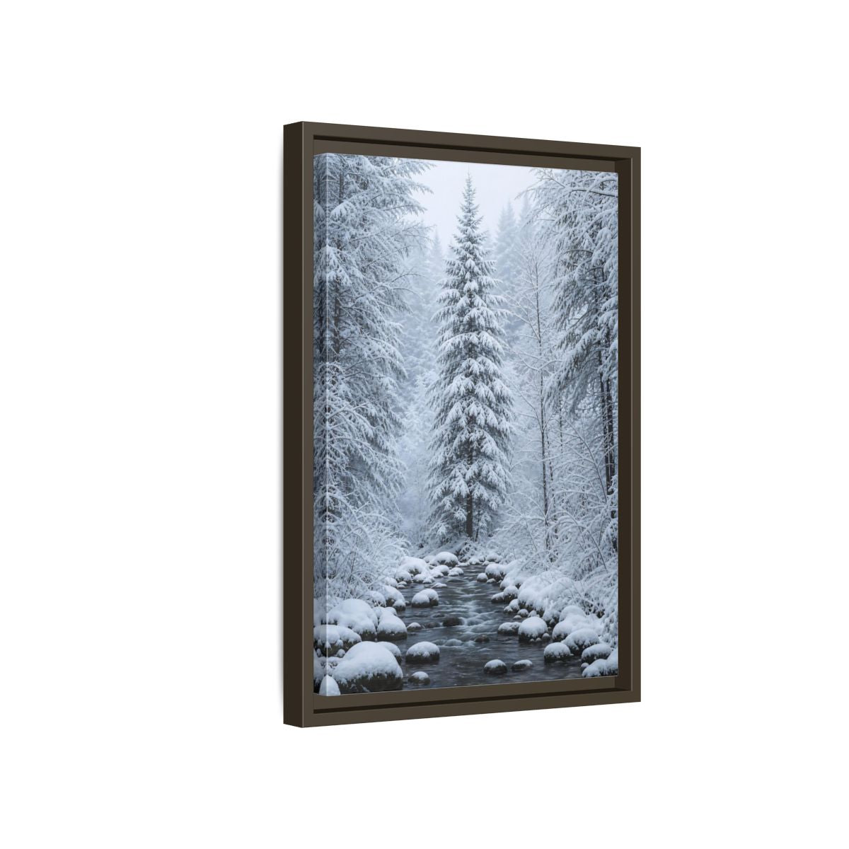 Side Mockup 5. Nature Winter Forest Snowy Forest Scene shown as stretched canvas wall art