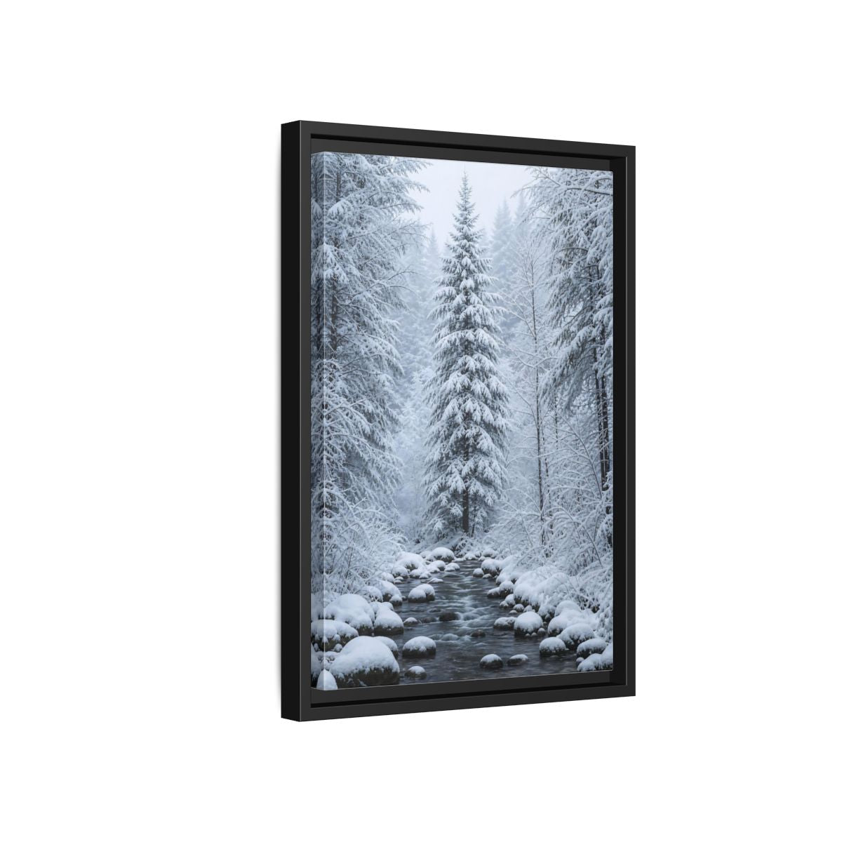 Side Mockup 6. Nature Winter Forest Snowy Forest Scene shown as stretched canvas wall art