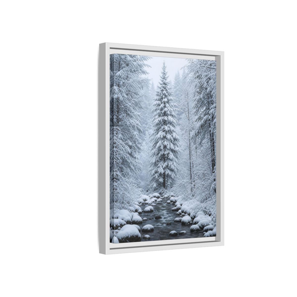 Side Mockup 4. Nature Winter Forest Snowy Forest Scene shown as stretched canvas wall art