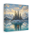Side Mockup 2. Nature Winter Lake Winter Lake Landscape shown as stretched canvas wall art