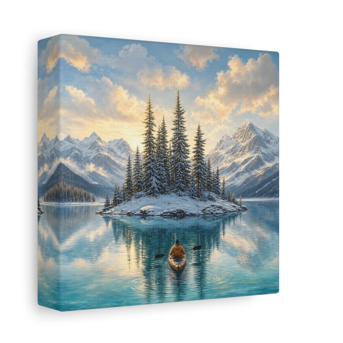 Side Mockup 2. Nature Winter Lake Winter Lake Landscape shown as stretched canvas wall art