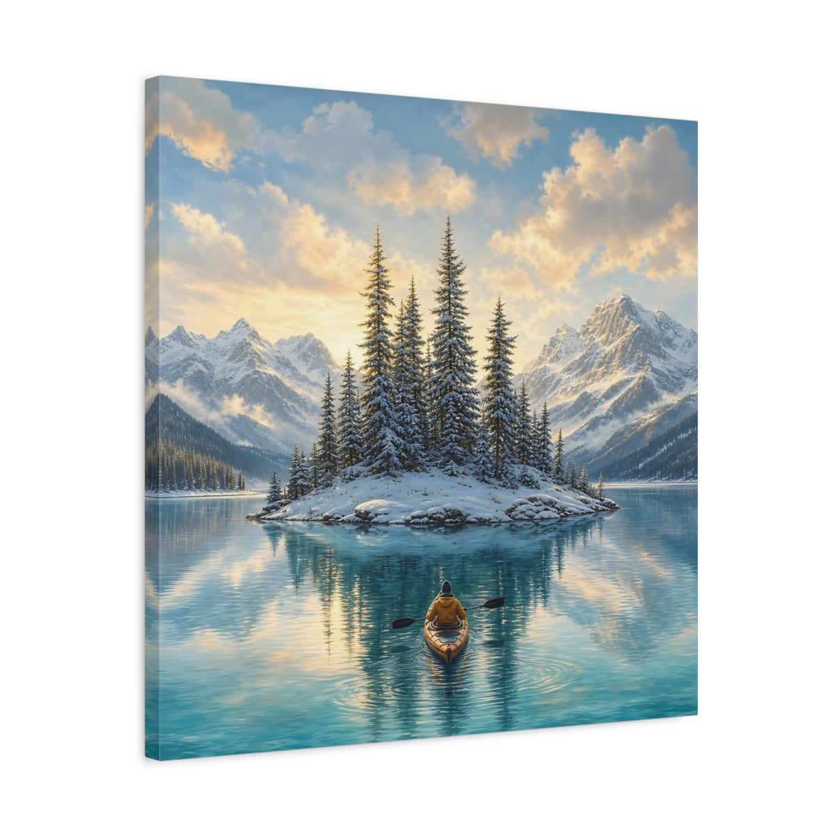 Side Mockup 4. Nature Winter Lake Winter Lake Landscape shown as stretched canvas wall art
