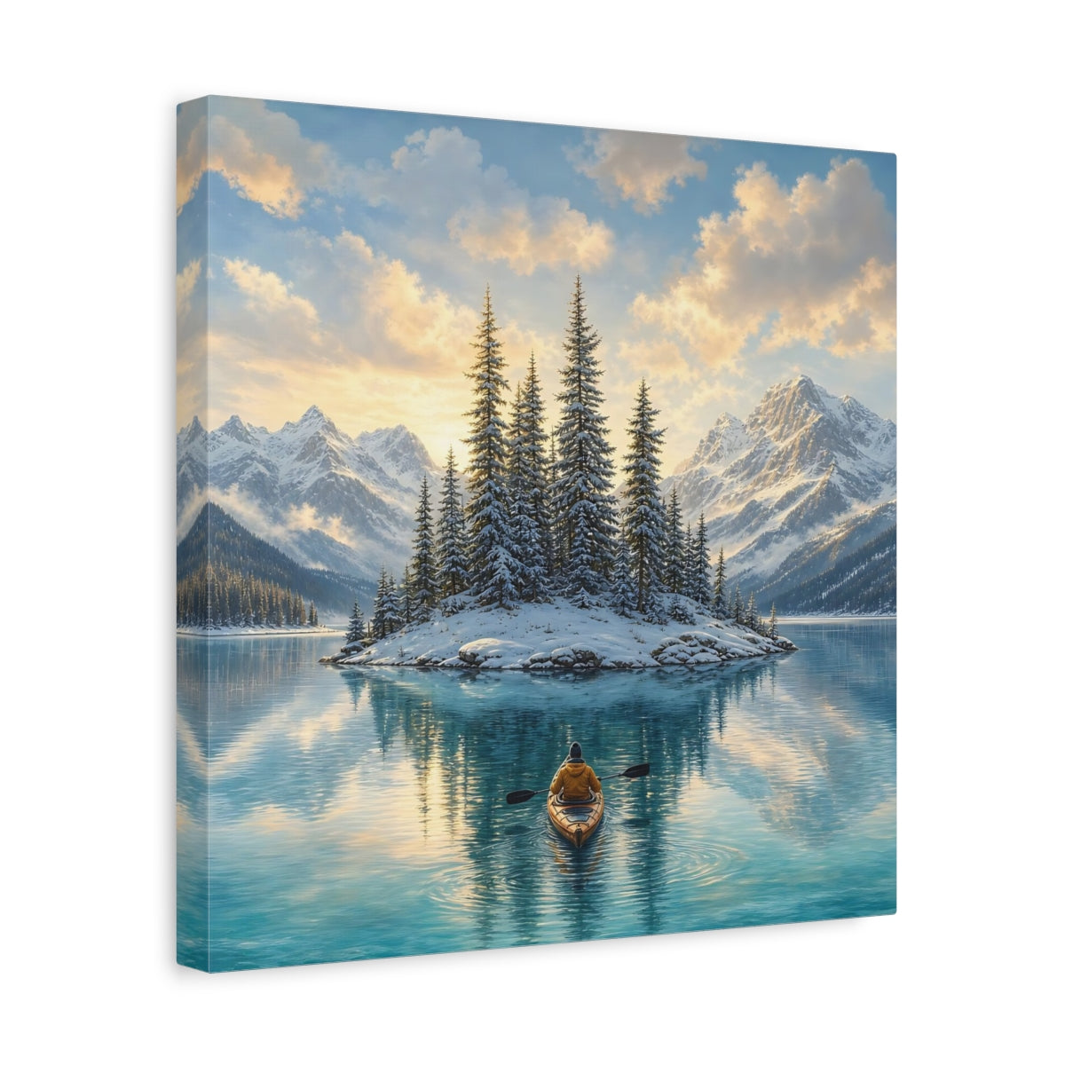 Side Mockup 7. Nature Winter Lake Winter Lake Landscape shown as stretched canvas wall art