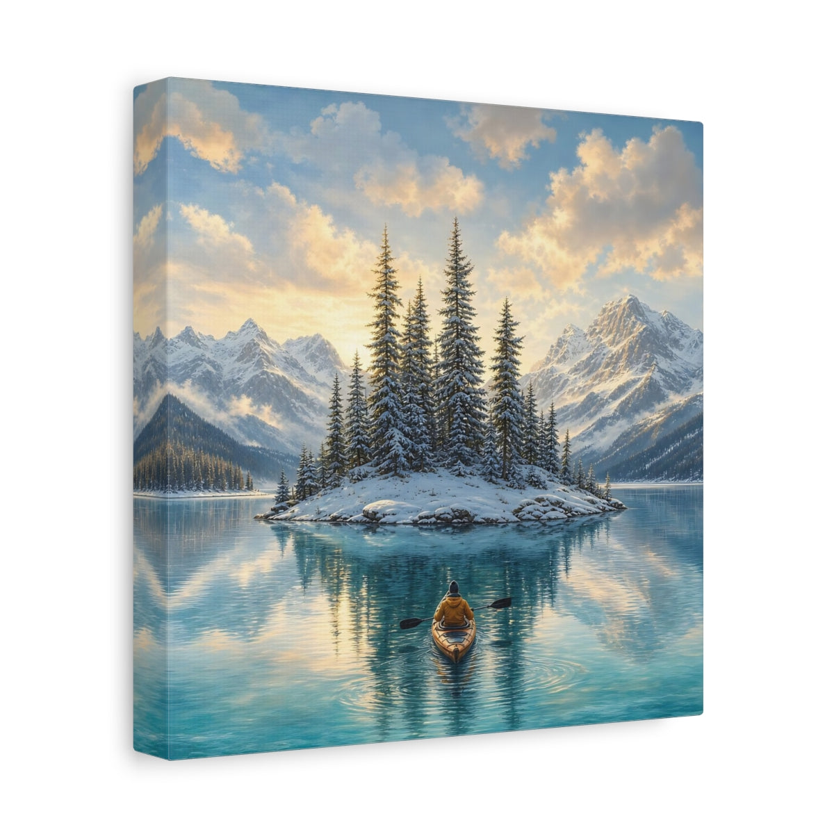 Side Mockup 9. Nature Winter Lake Winter Lake Landscape shown as stretched canvas wall art