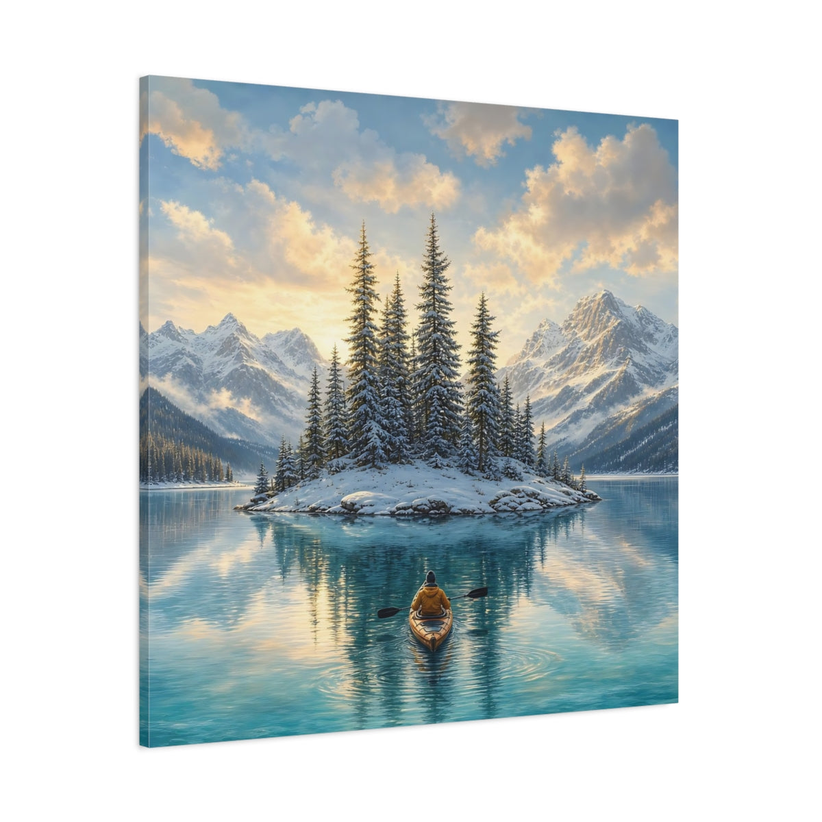 Side Mockup 1. Nature Winter Lake Winter Lake Landscape shown as stretched canvas wall art