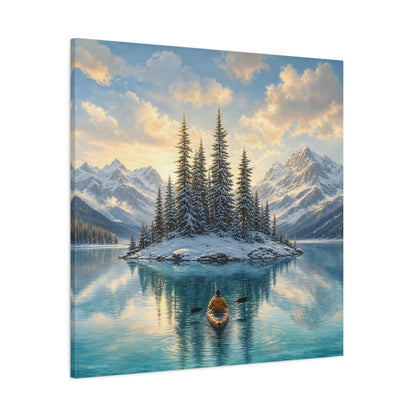 Side Mockup 1. Nature Winter Lake Winter Lake Landscape shown as stretched canvas wall art