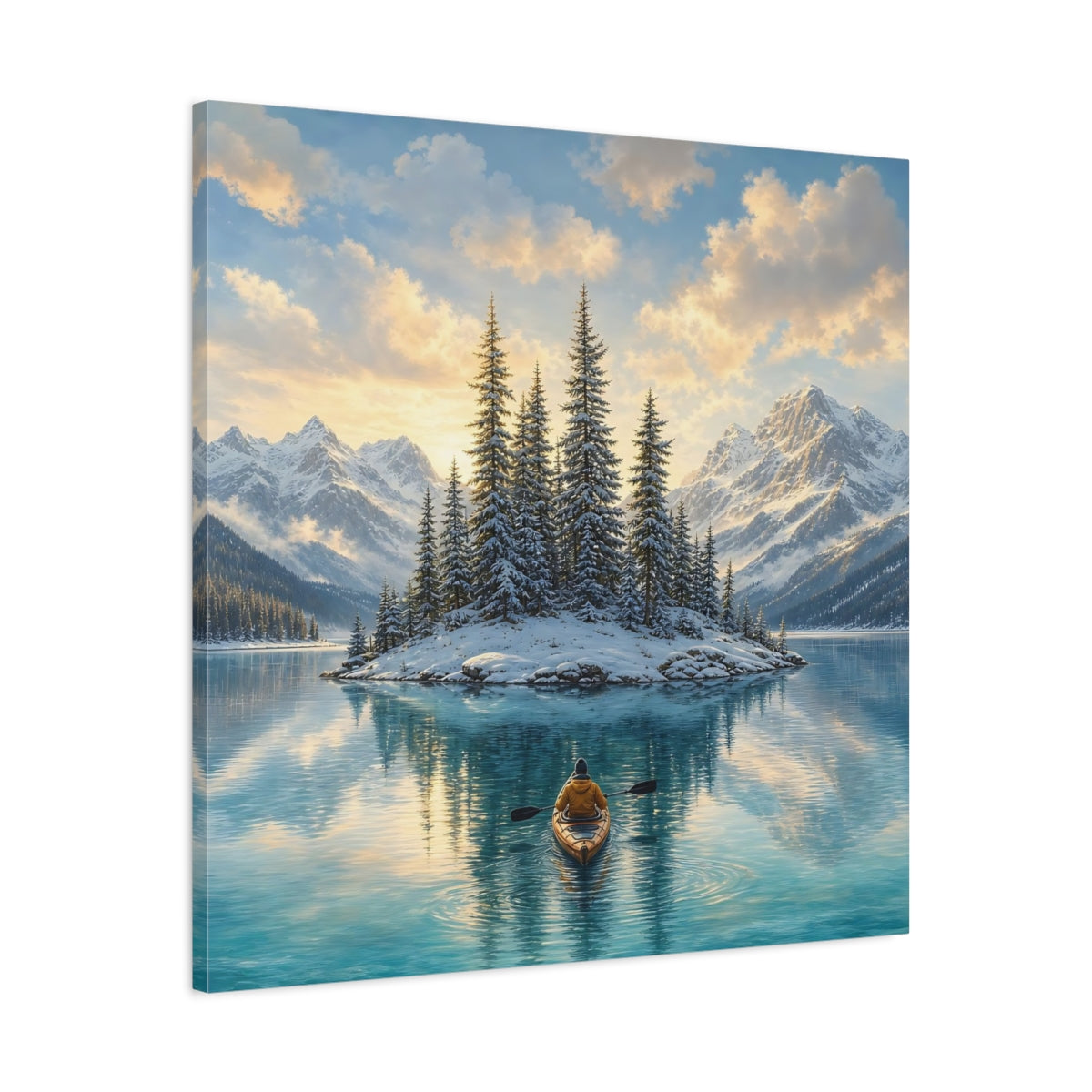 Side Mockup 3. Nature Winter Lake Winter Lake Landscape shown as stretched canvas wall art