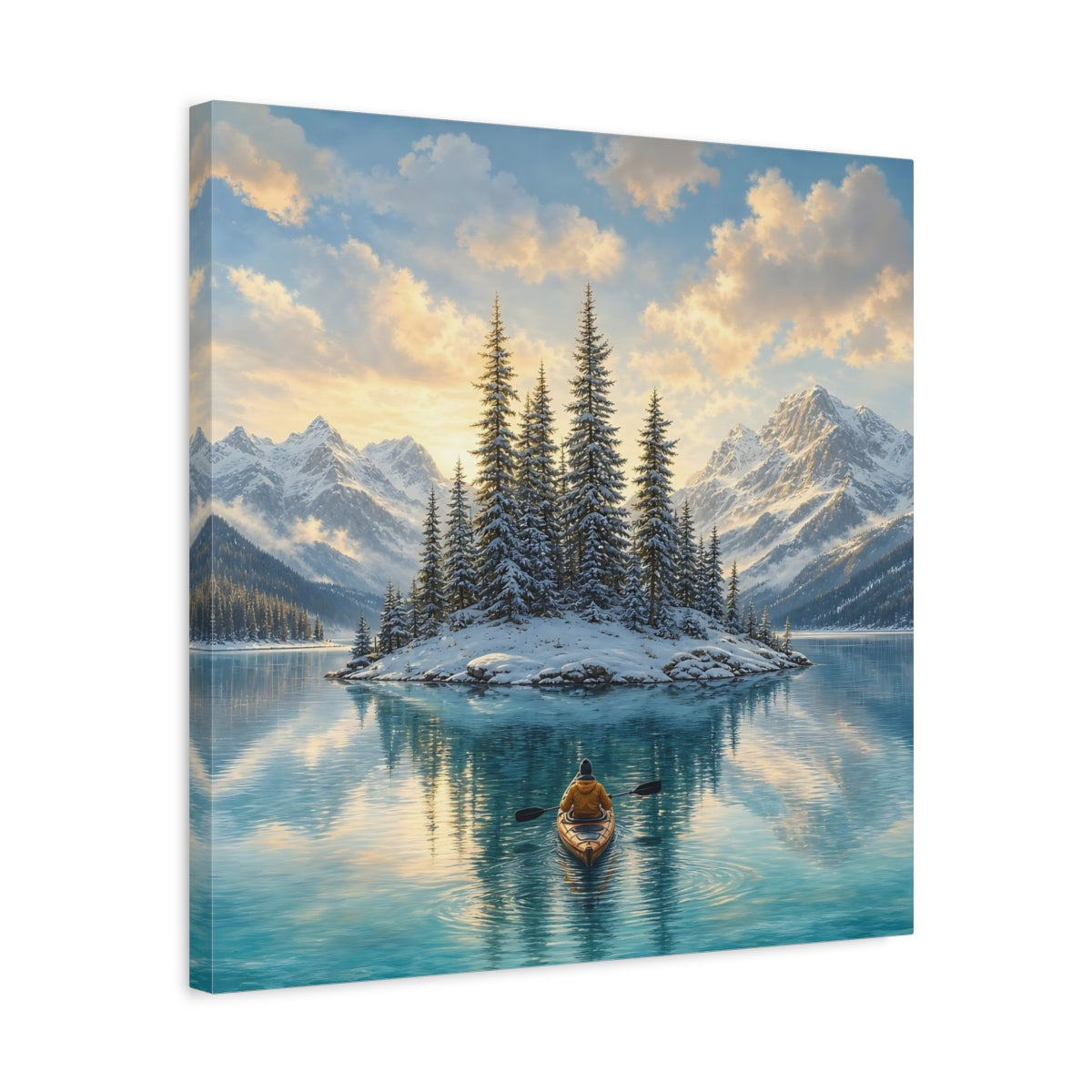 Side Mockup 5. Nature Winter Lake Winter Lake Landscape shown as stretched canvas wall art