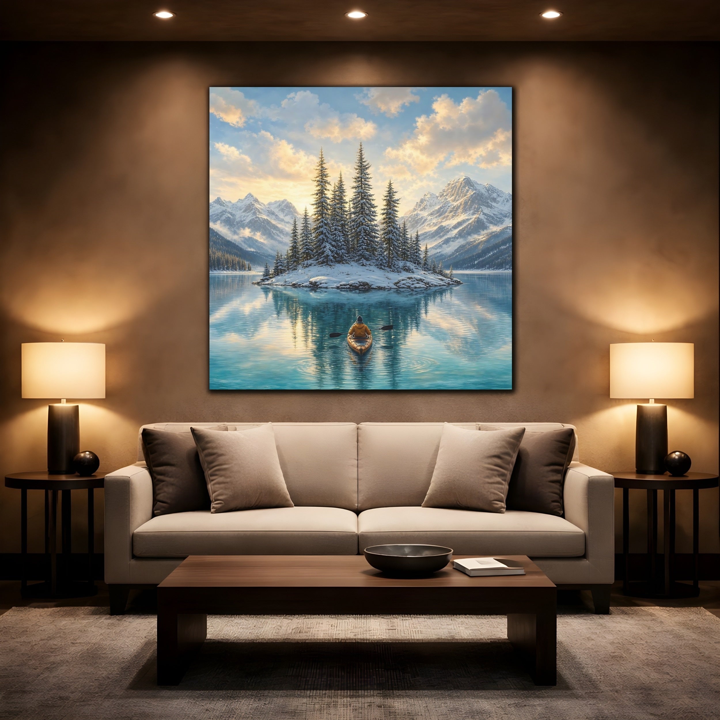 Mockup 2. Nature Winter Lake Winter Lake Landscape shown as stretched canvas wall art