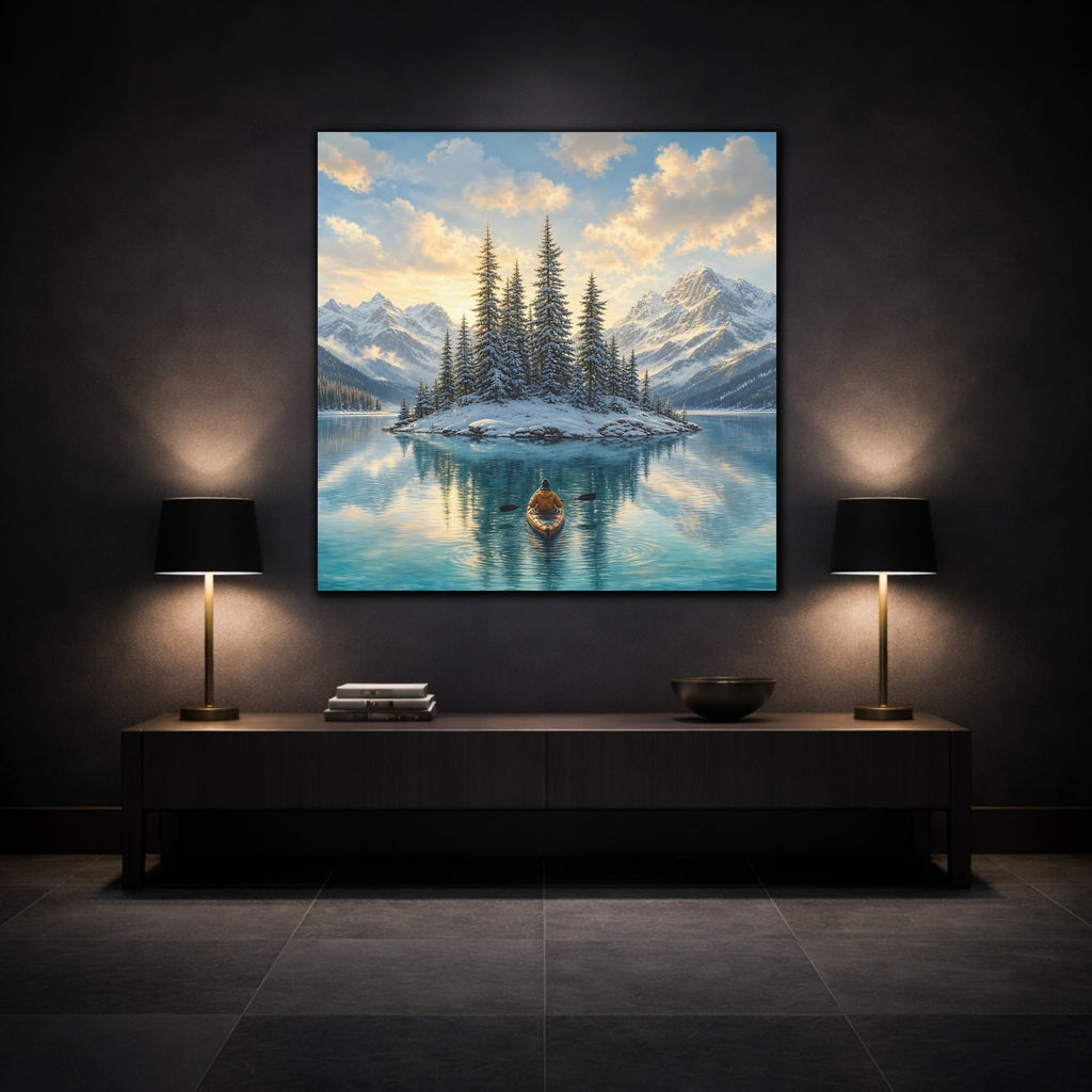 Mockup 3. Nature Winter Lake Winter Lake Landscape shown as stretched canvas wall art