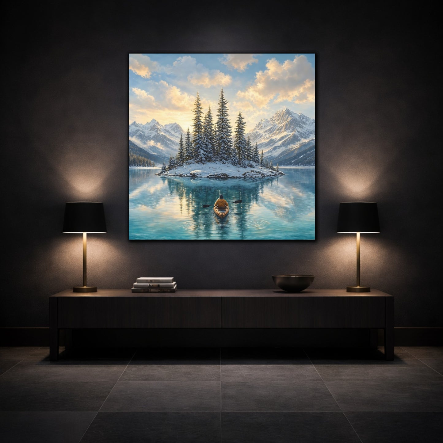 Mockup 3. Nature Winter Lake Winter Lake Landscape shown as stretched canvas wall art