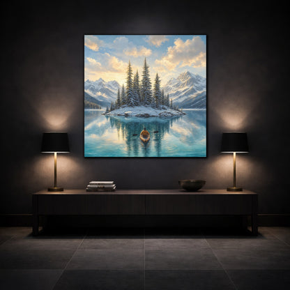 Mockup 3. Nature Winter Lake Winter Lake Landscape shown as stretched canvas wall art