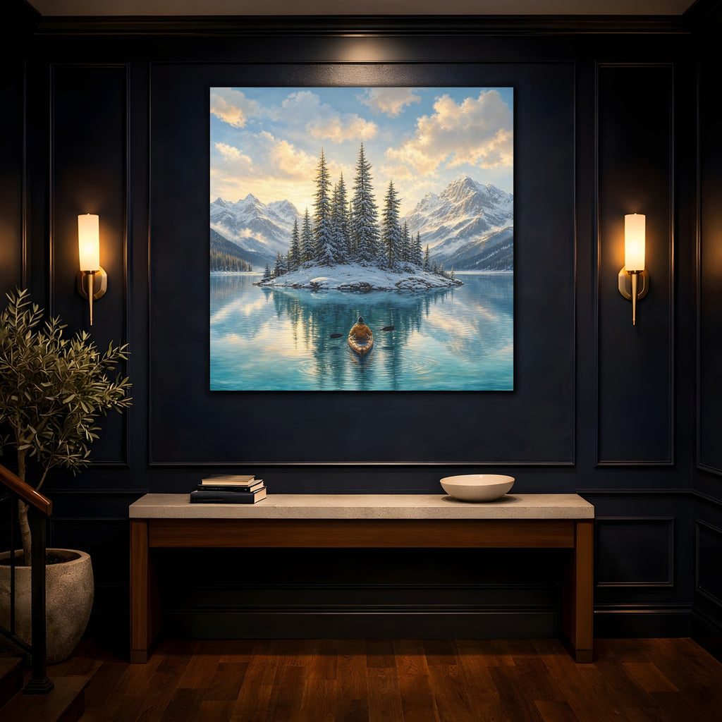 Mockup 4. Nature Winter Lake Winter Lake Landscape shown as stretched canvas wall art