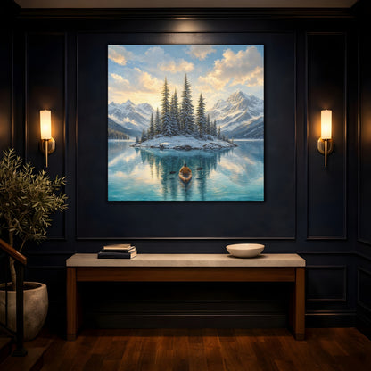 Mockup 4. Nature Winter Lake Winter Lake Landscape shown as stretched canvas wall art