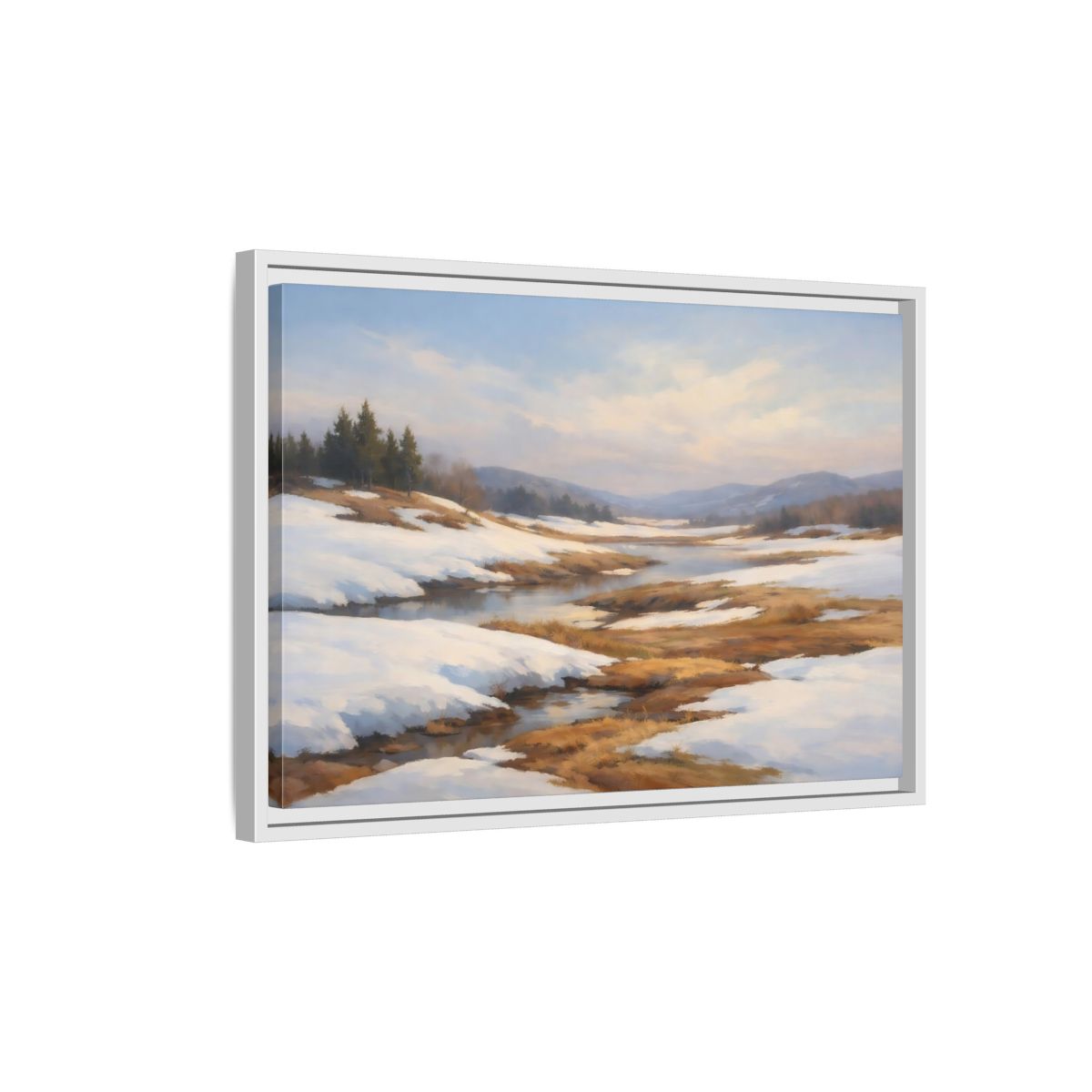 Side Mockup 1. Nature Winter Landscape Winter Landscape shown as stretched canvas wall art