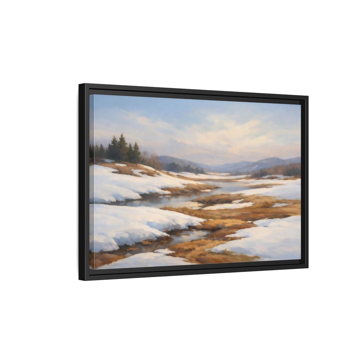 Side Mockup 3. Nature Winter Landscape Winter Landscape shown as stretched canvas wall art