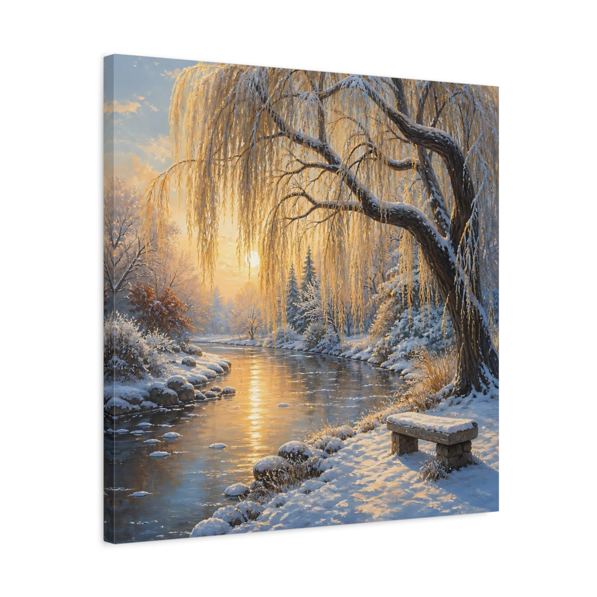 Side Mockup 4. Nature Winter Landscape Golden Winter Landscape shown as stretched canvas wall art