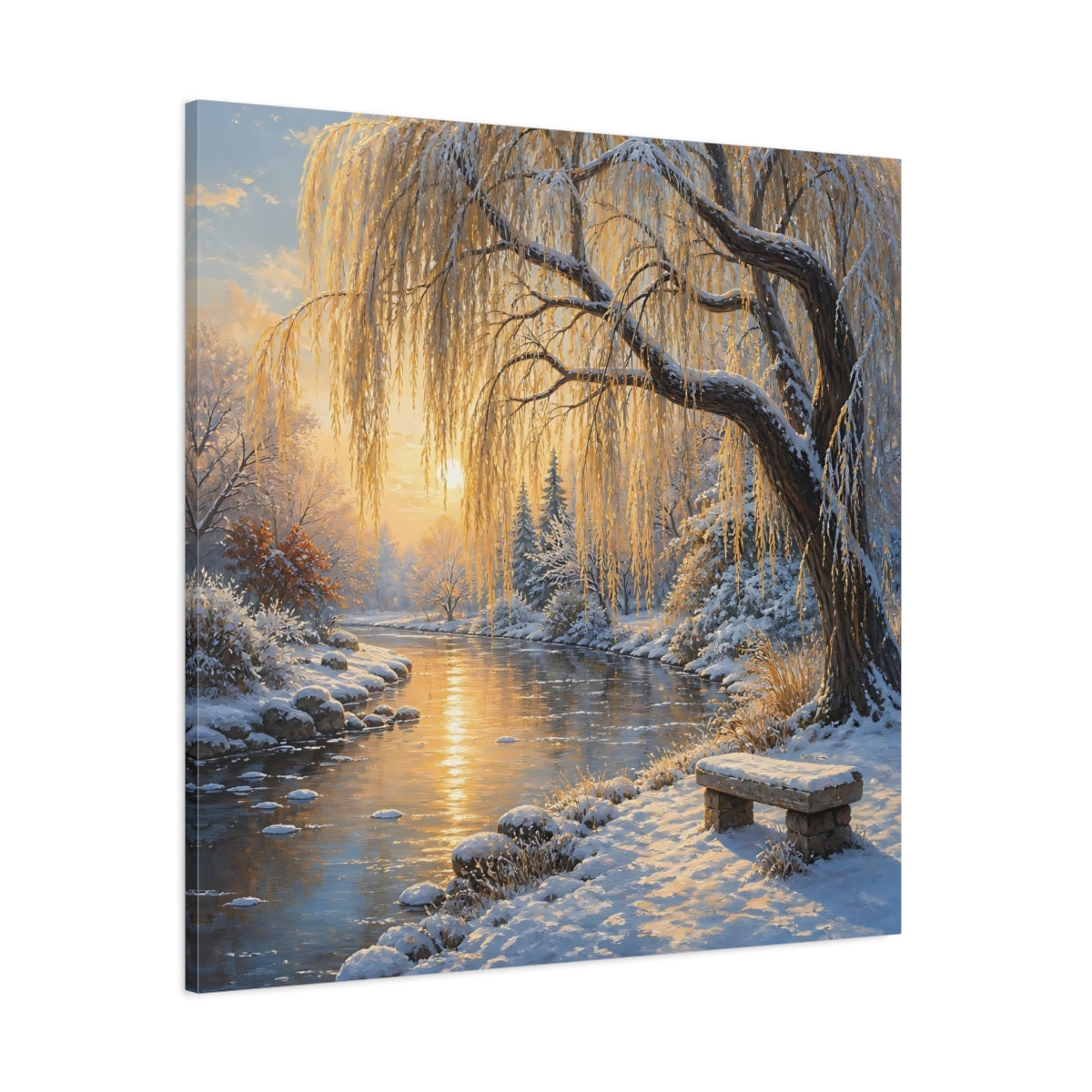 Side Mockup 1. Nature Winter Landscape Golden Winter Landscape shown as stretched canvas wall art