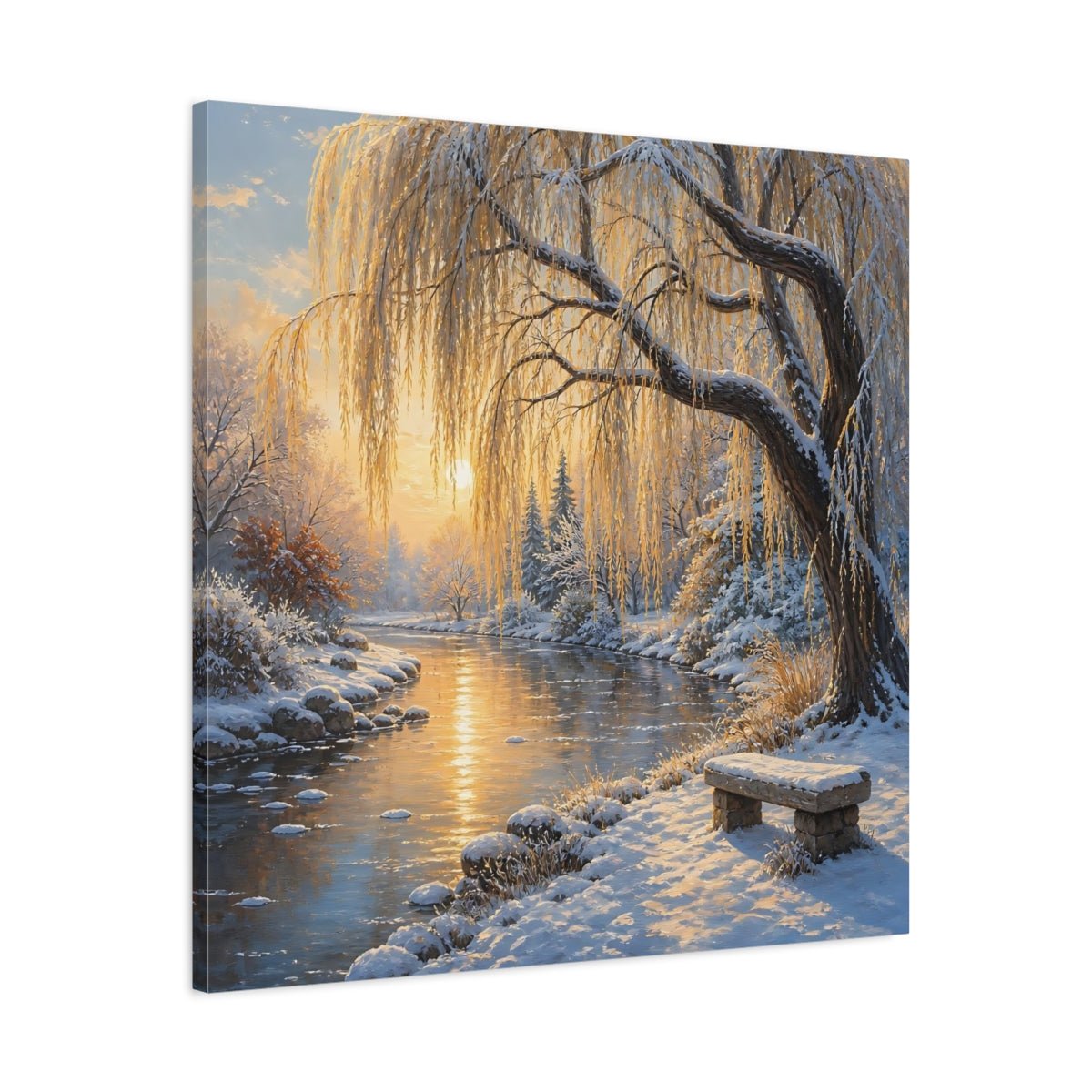 Side Mockup 3. Nature Winter Landscape Golden Winter Landscape shown as stretched canvas wall art