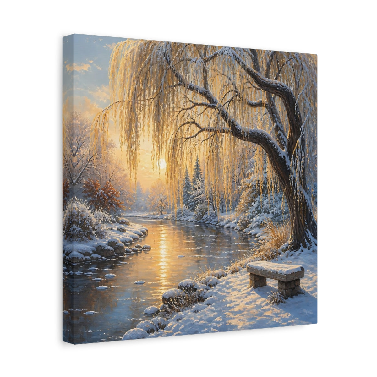 Side Mockup 7. Nature Winter Landscape Golden Winter Landscape shown as stretched canvas wall art