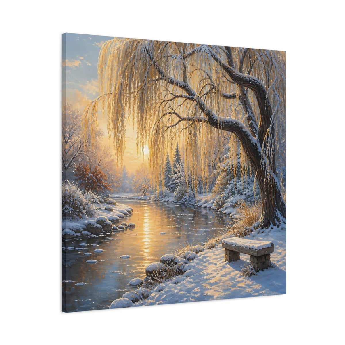 Main Mockup. Nature Winter Landscape Golden Winter Landscape shown as stretched canvas wall art