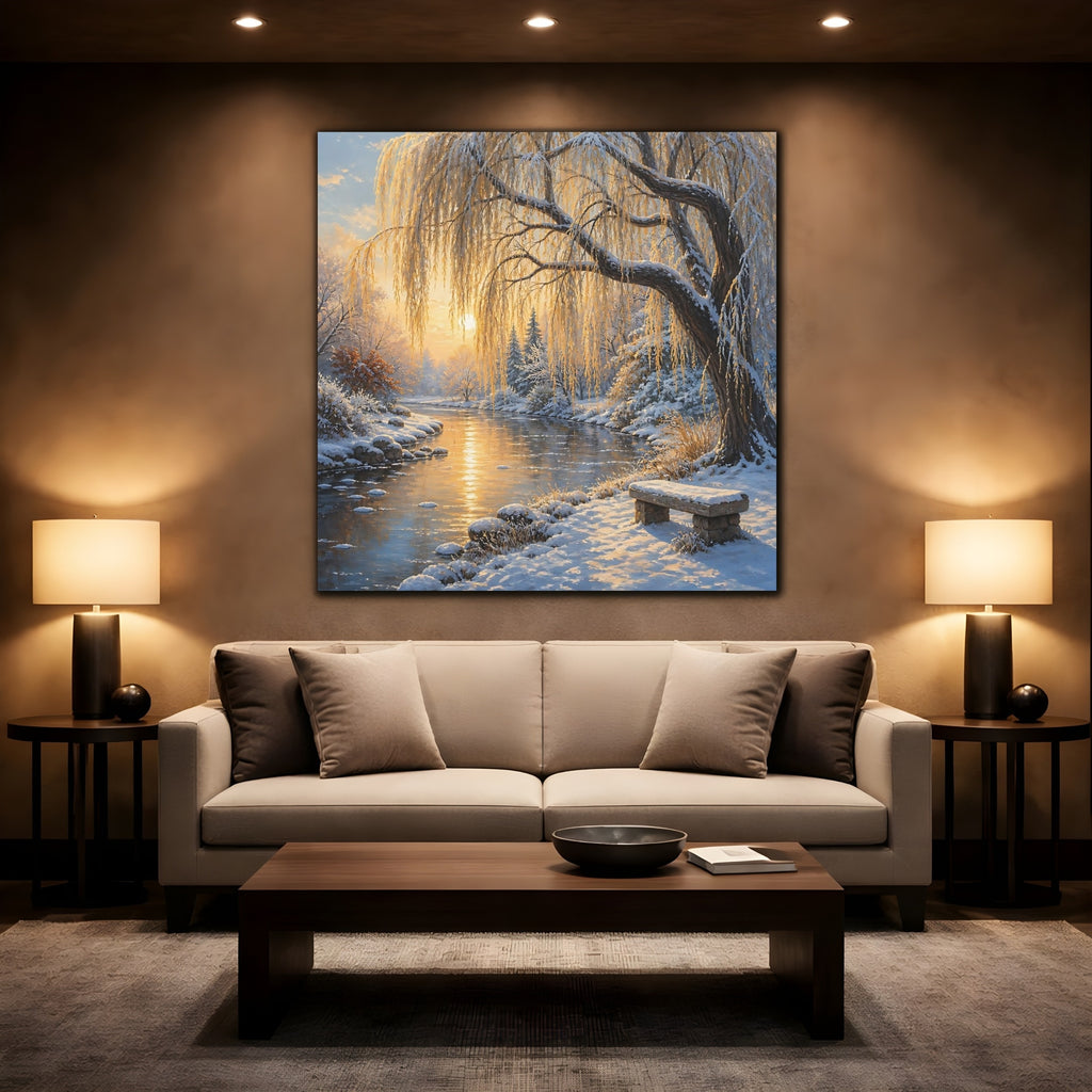 Mockup 2. Nature Winter Landscape Golden Winter Landscape shown as stretched canvas wall art