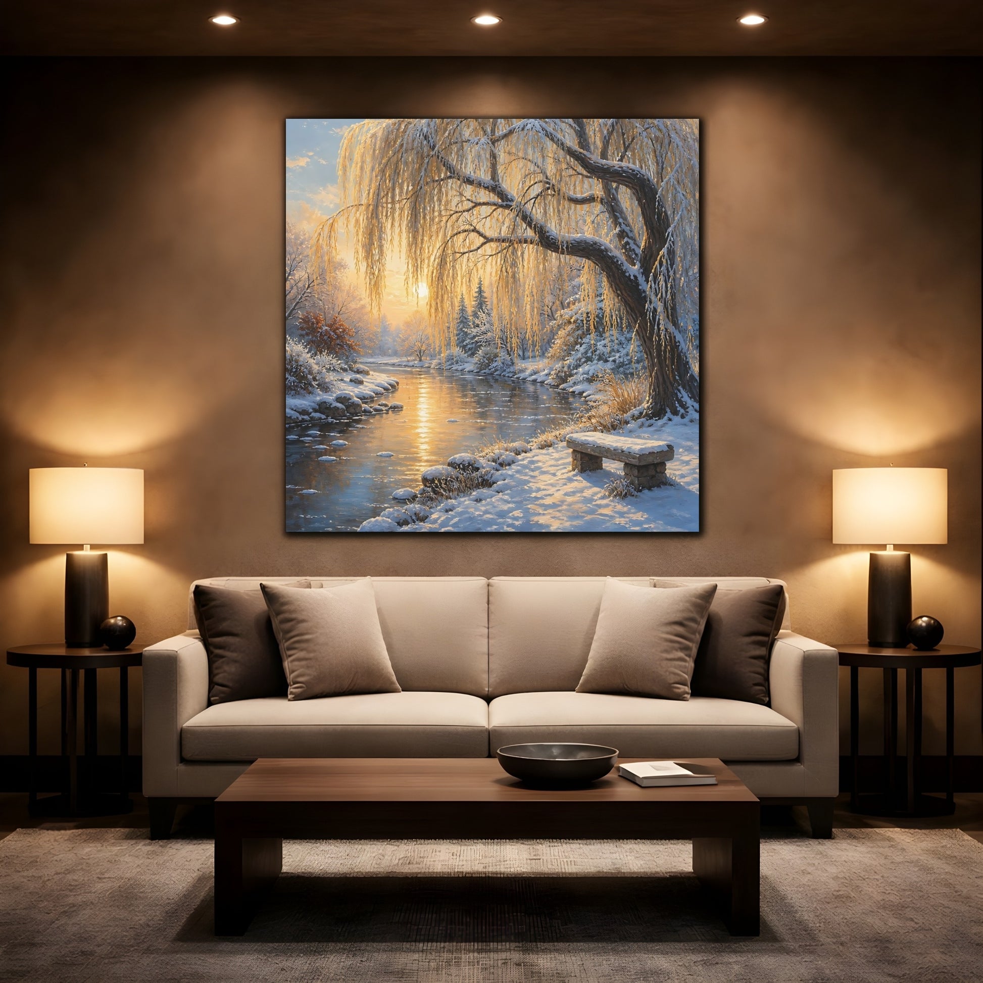 Mockup 2. Nature Winter Landscape Golden Winter Landscape shown as stretched canvas wall art