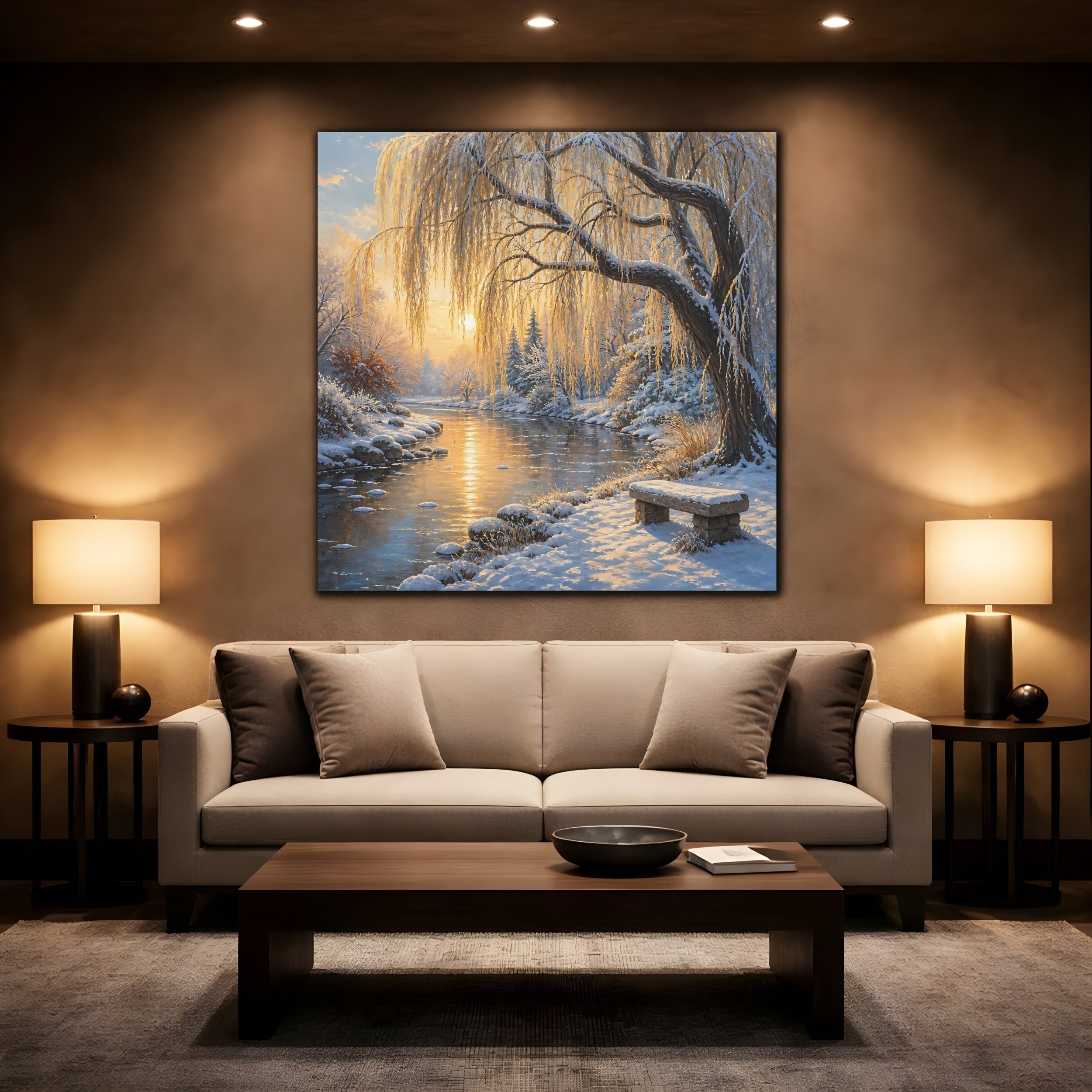 Mockup 2. Nature Winter Landscape Golden Winter Landscape shown as stretched canvas wall art