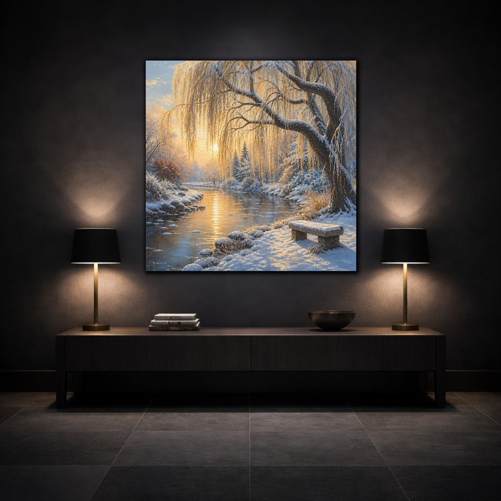 Mockup 3. Nature Winter Landscape Golden Winter Landscape shown as stretched canvas wall art