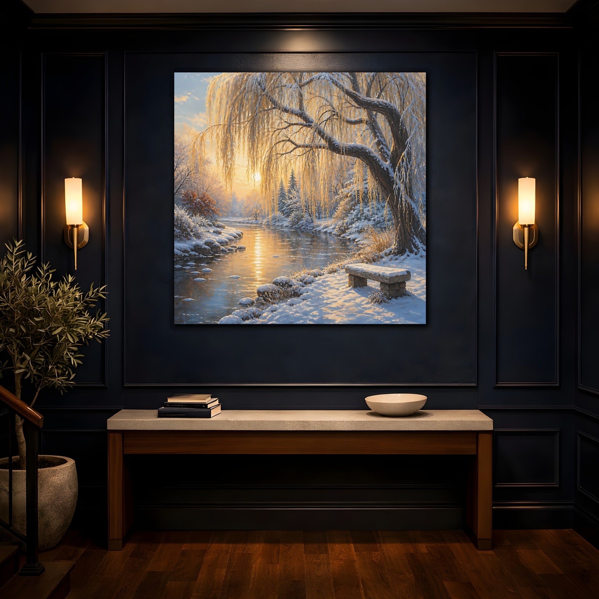 Mockup 4. Nature Winter Landscape Golden Winter Landscape shown as stretched canvas wall art
