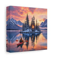 Side Mockup 2. Nature Winter Landscape Winter Lake Sunset shown as stretched canvas wall art