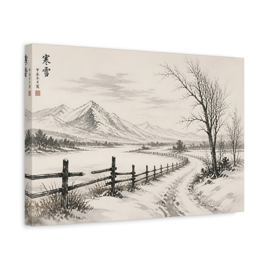 Side Mockup 4. Nature Winter Landscape Monochrome Winter shown as stretched canvas wall art