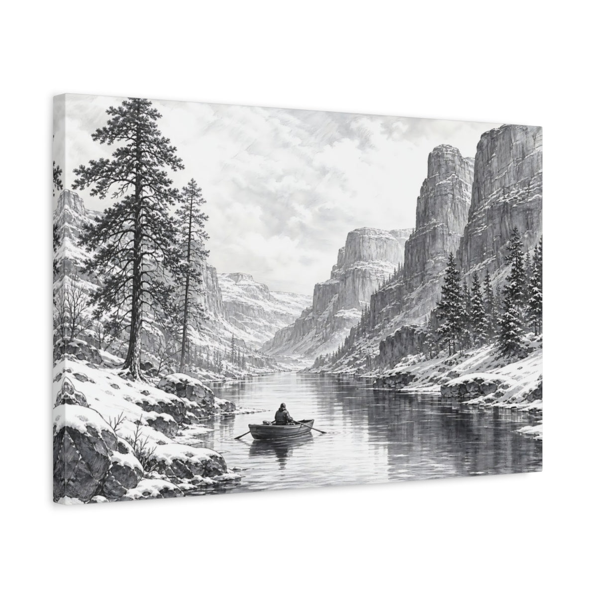 Side Mockup 3. Nature Winter Landscape Monochrome Winter shown as stretched canvas wall art