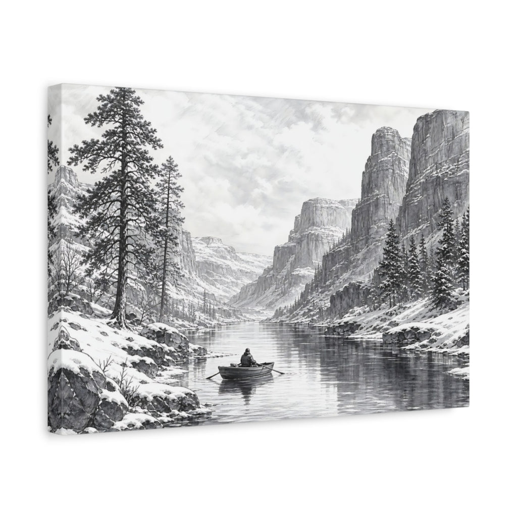 Side Mockup 4. Nature Winter Landscape Monochrome Winter shown as stretched canvas wall art