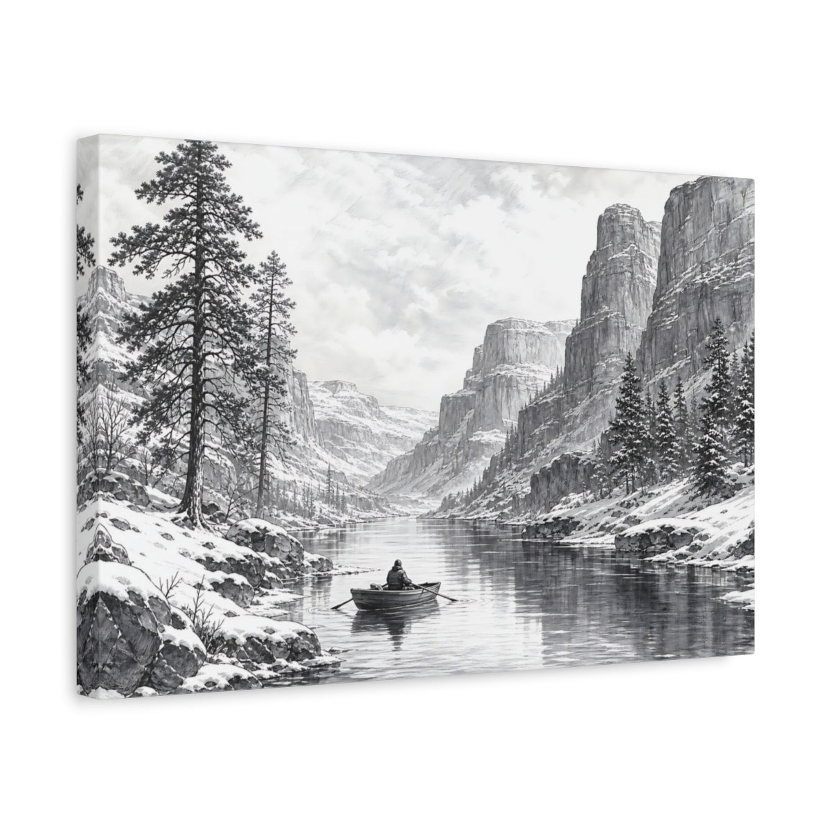 Side Mockup 4. Nature Winter Landscape Monochrome Winter shown as stretched canvas wall art