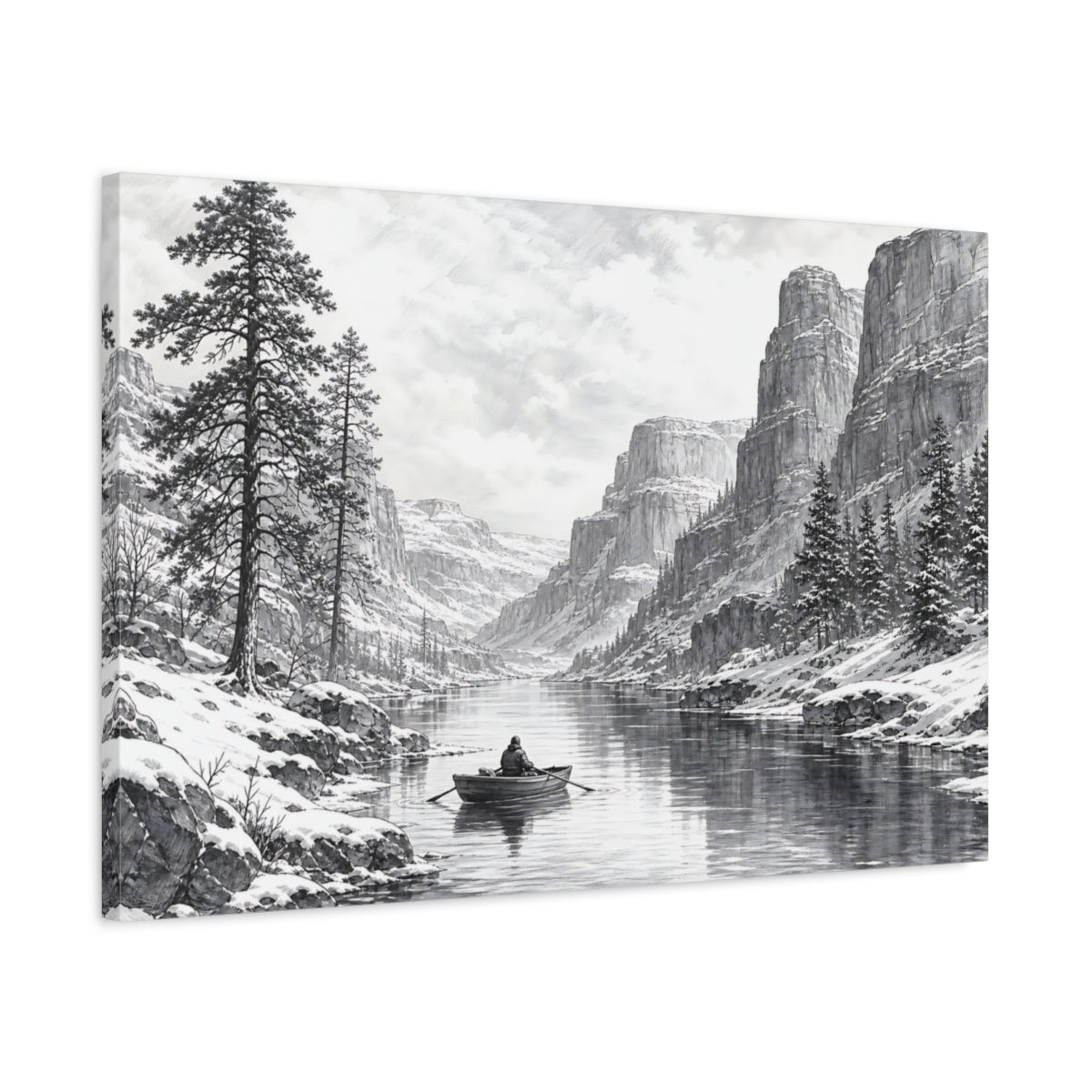 Side Mockup 2. Nature Winter Landscape Monochrome Winter shown as stretched canvas wall art