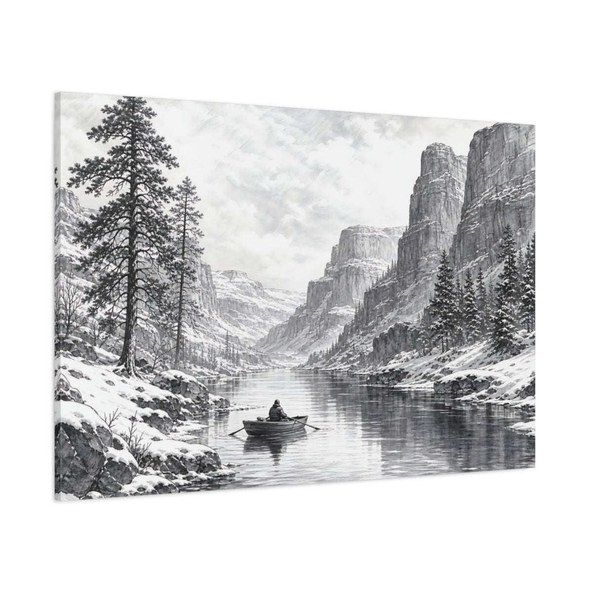 Side Mockup 1. Nature Winter Landscape Monochrome Winter shown as stretched canvas wall art
