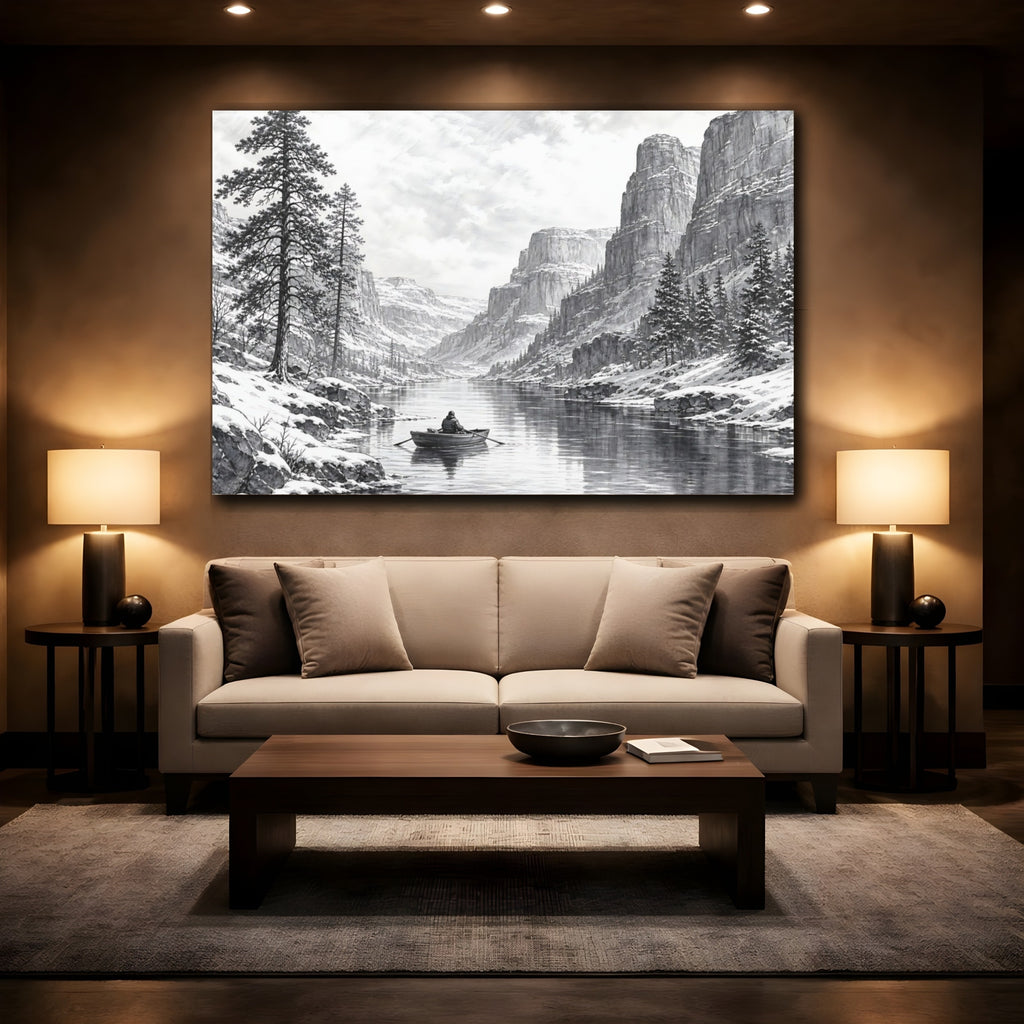 Mockup 2. Nature Winter Landscape Monochrome Winter shown as stretched canvas wall art