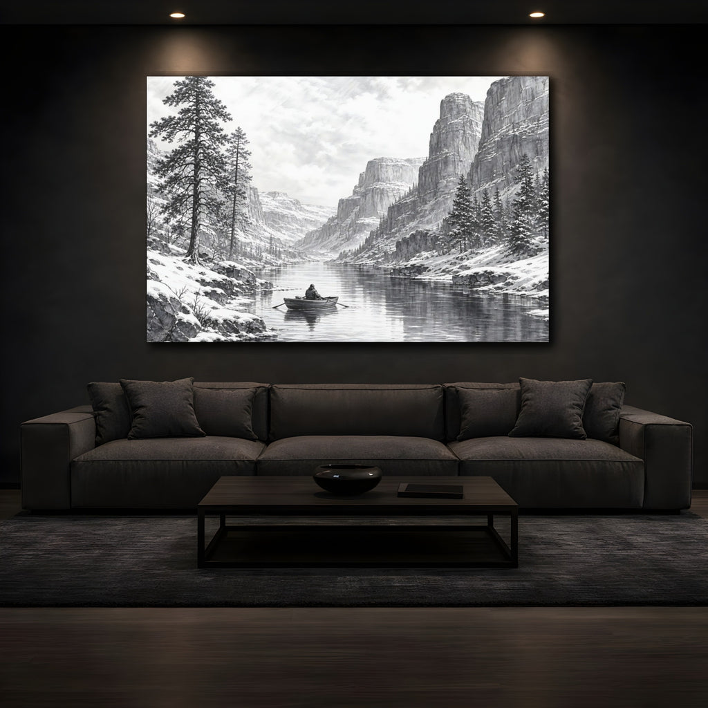 Mockup 3. Nature Winter Landscape Monochrome Winter shown as stretched canvas wall art
