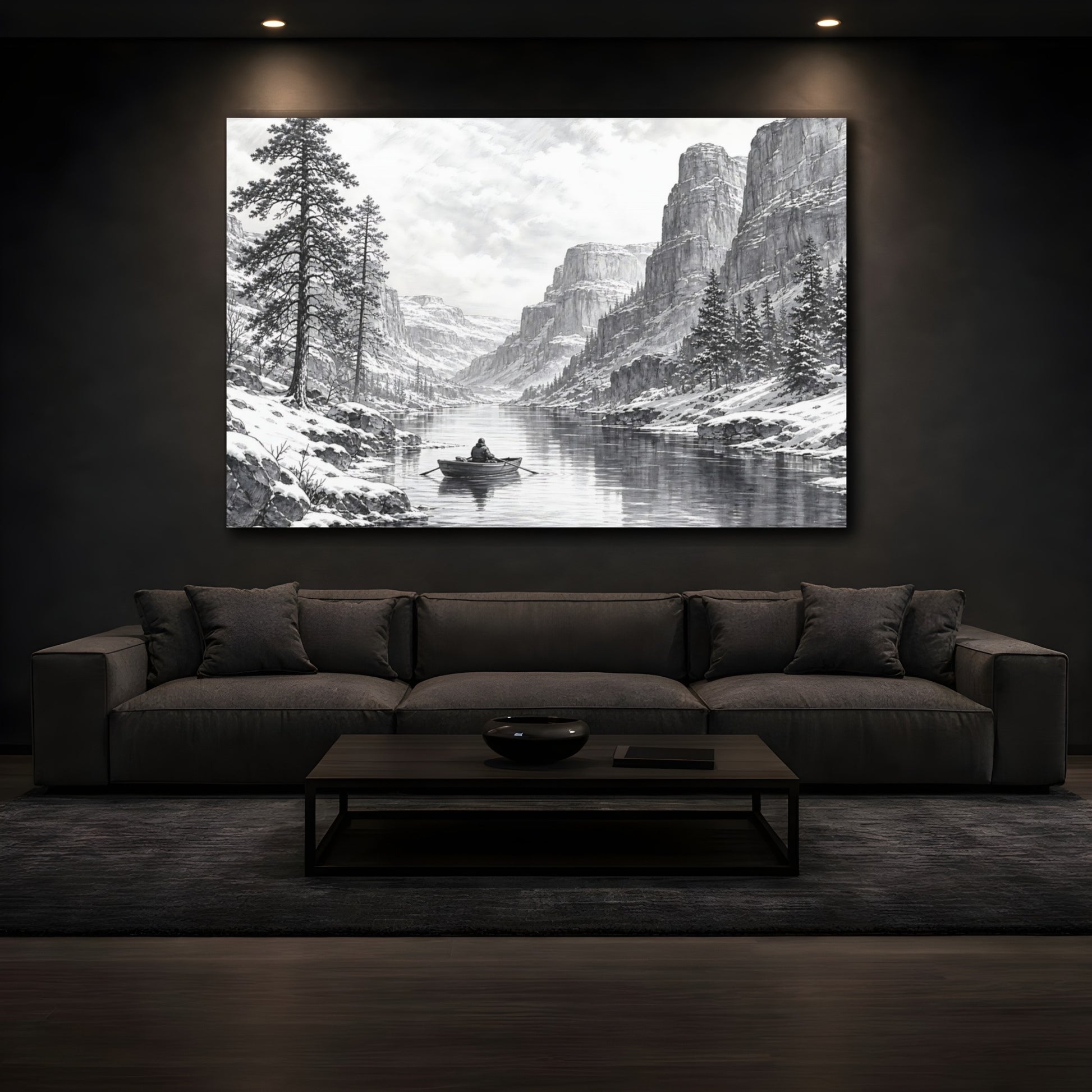 Mockup 3. Nature Winter Landscape Monochrome Winter shown as stretched canvas wall art
