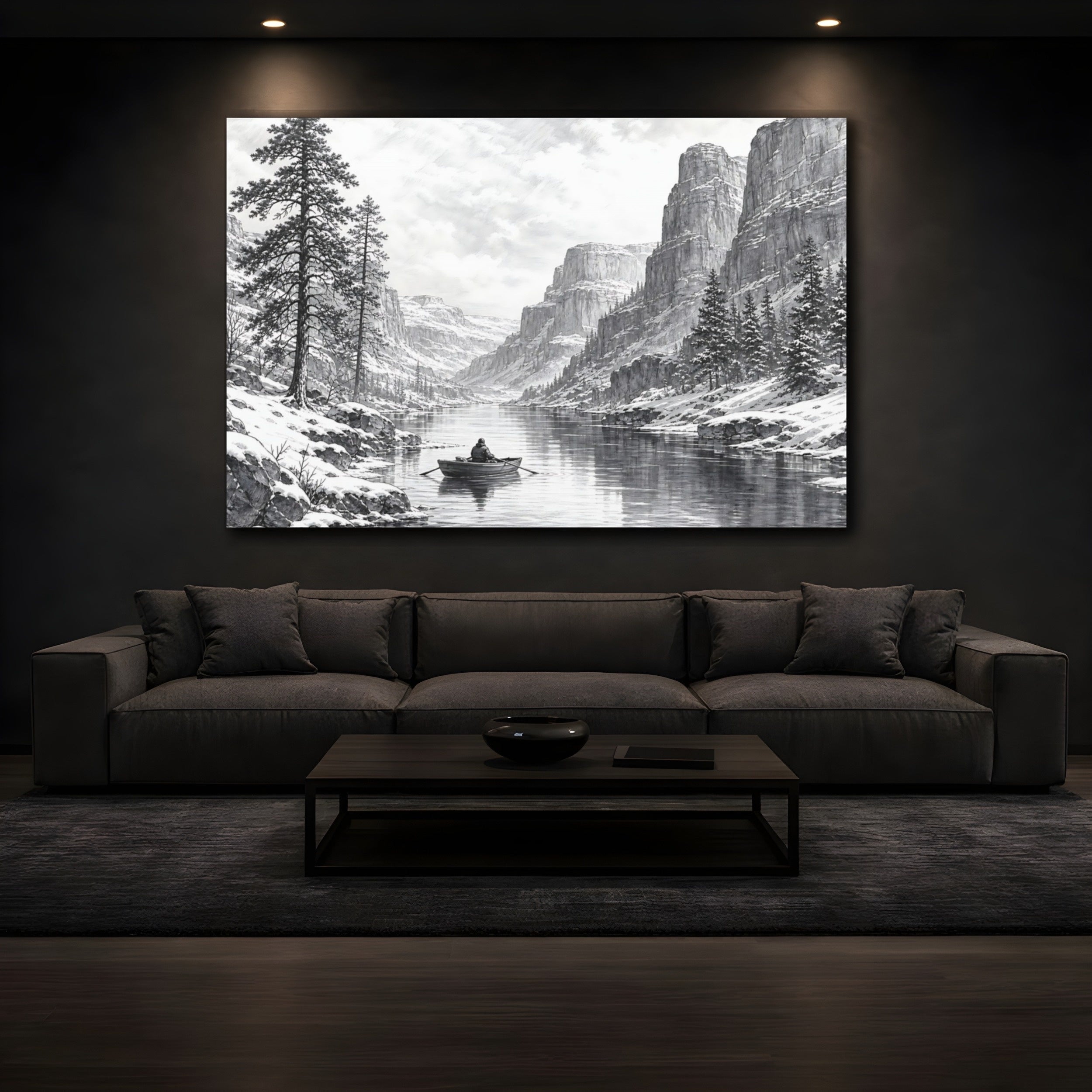 Mockup 3. Nature Winter Landscape Monochrome Winter shown as stretched canvas wall art