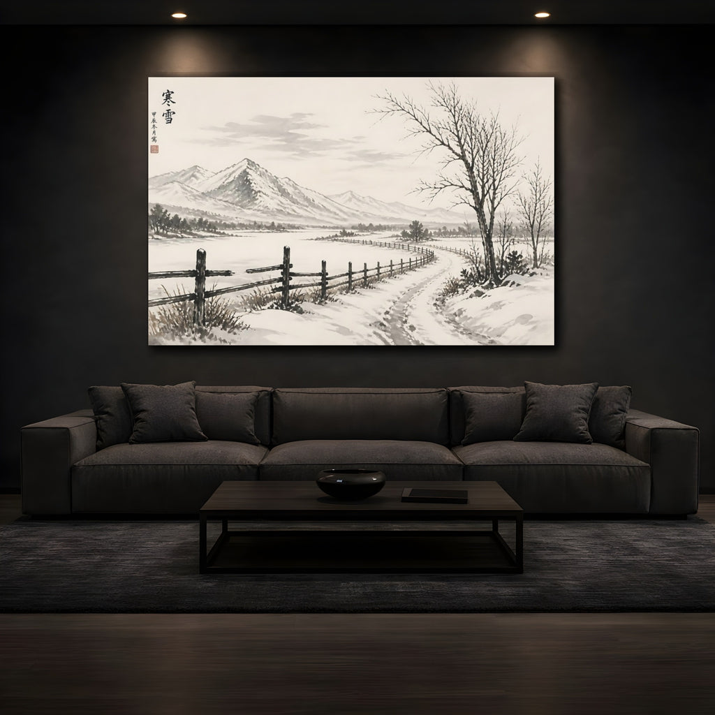 Mockup 3. Nature Winter Landscape Monochrome Winter shown as stretched canvas wall art