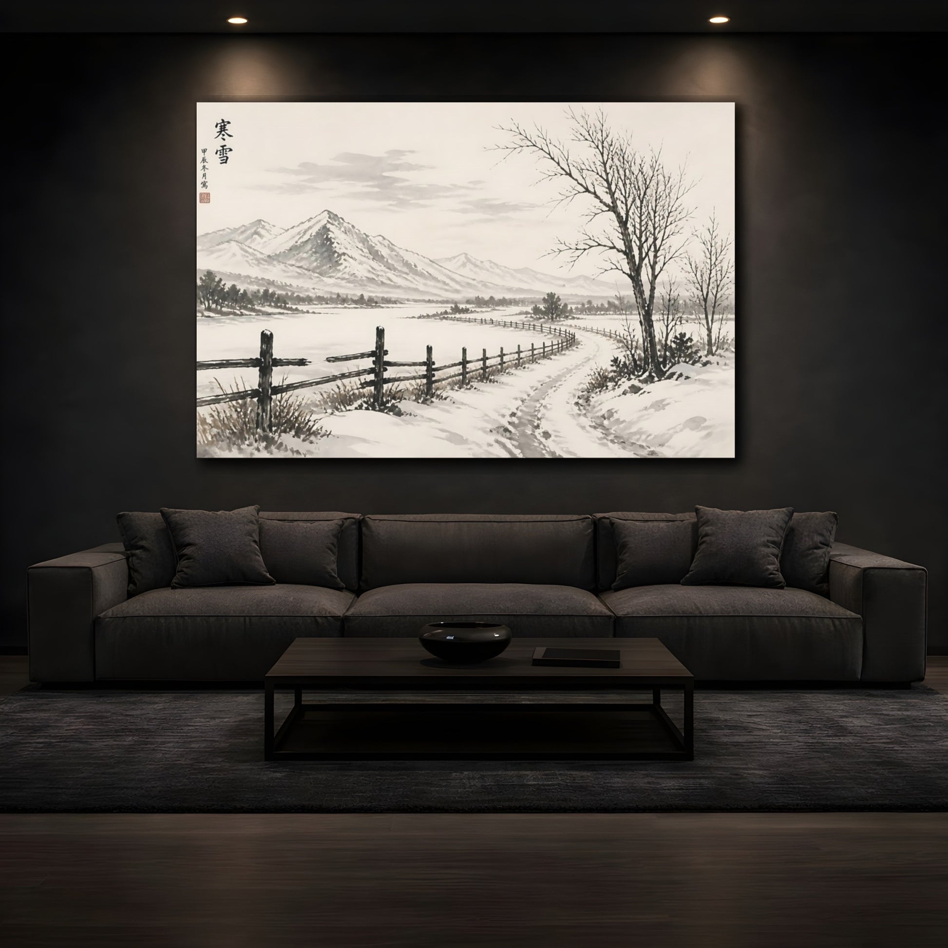 Mockup 3. Nature Winter Landscape Monochrome Winter shown as stretched canvas wall art