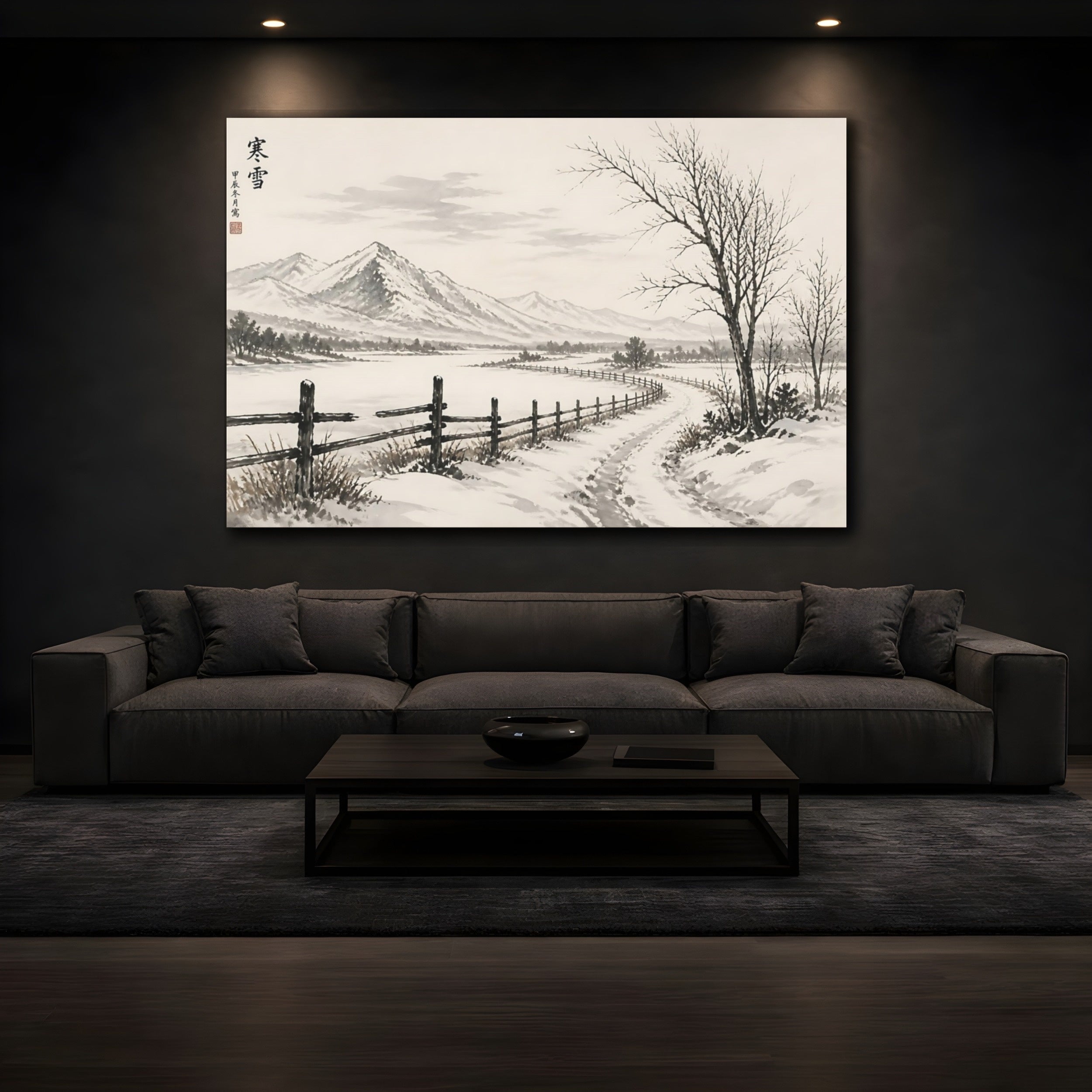 Mockup 3. Nature Winter Landscape Monochrome Winter shown as stretched canvas wall art
