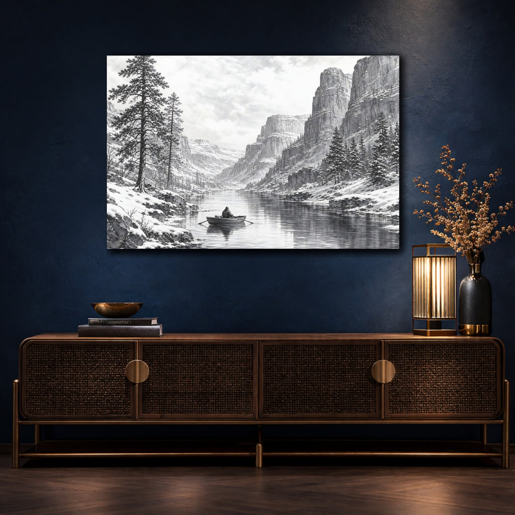 Mockup 4. Nature Winter Landscape Monochrome Winter shown as stretched canvas wall art