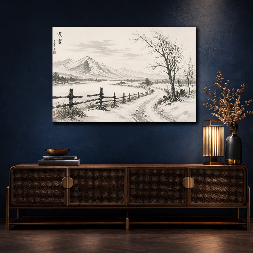 Mockup 4. Nature Winter Landscape Monochrome Winter shown as stretched canvas wall art